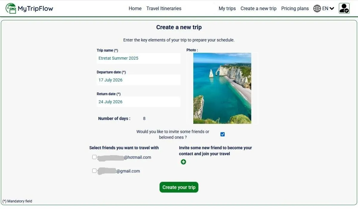 Create trip with forecasted dates