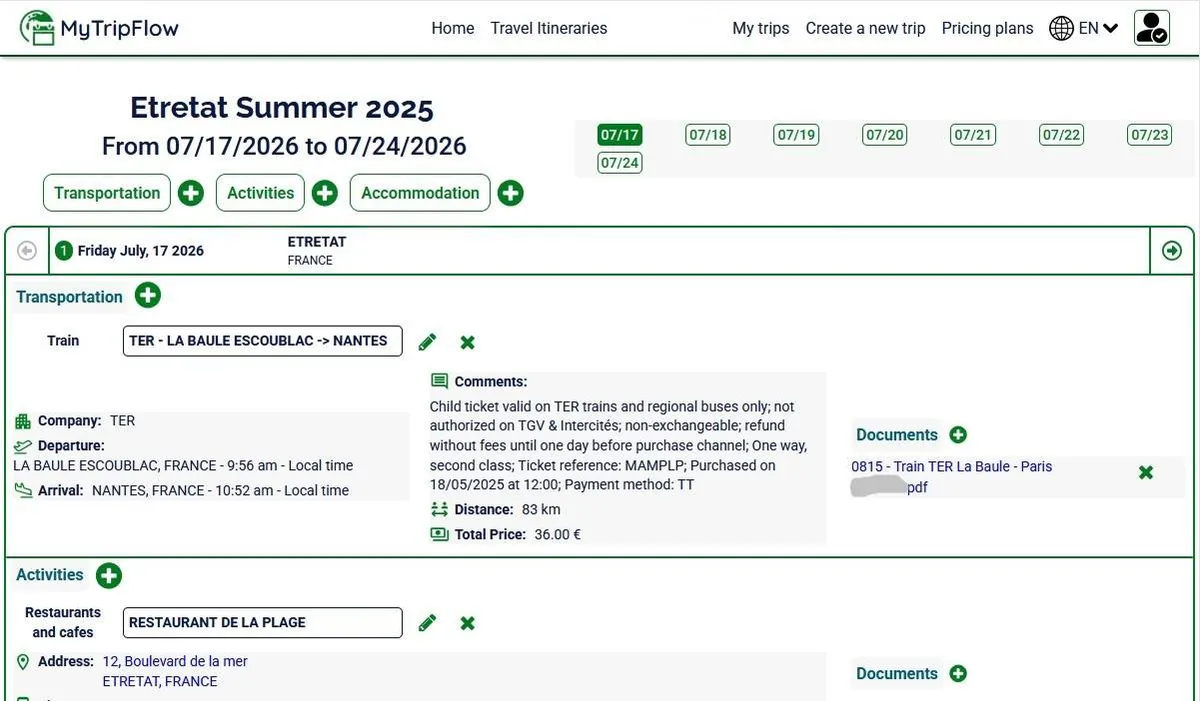 Automatic update of travel calendar