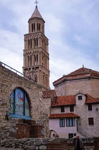 Stunning view of the iconic Bell Tower of Diocletian's Palace in Split