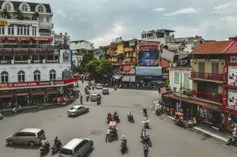 Crowded streets in center of Hanoi