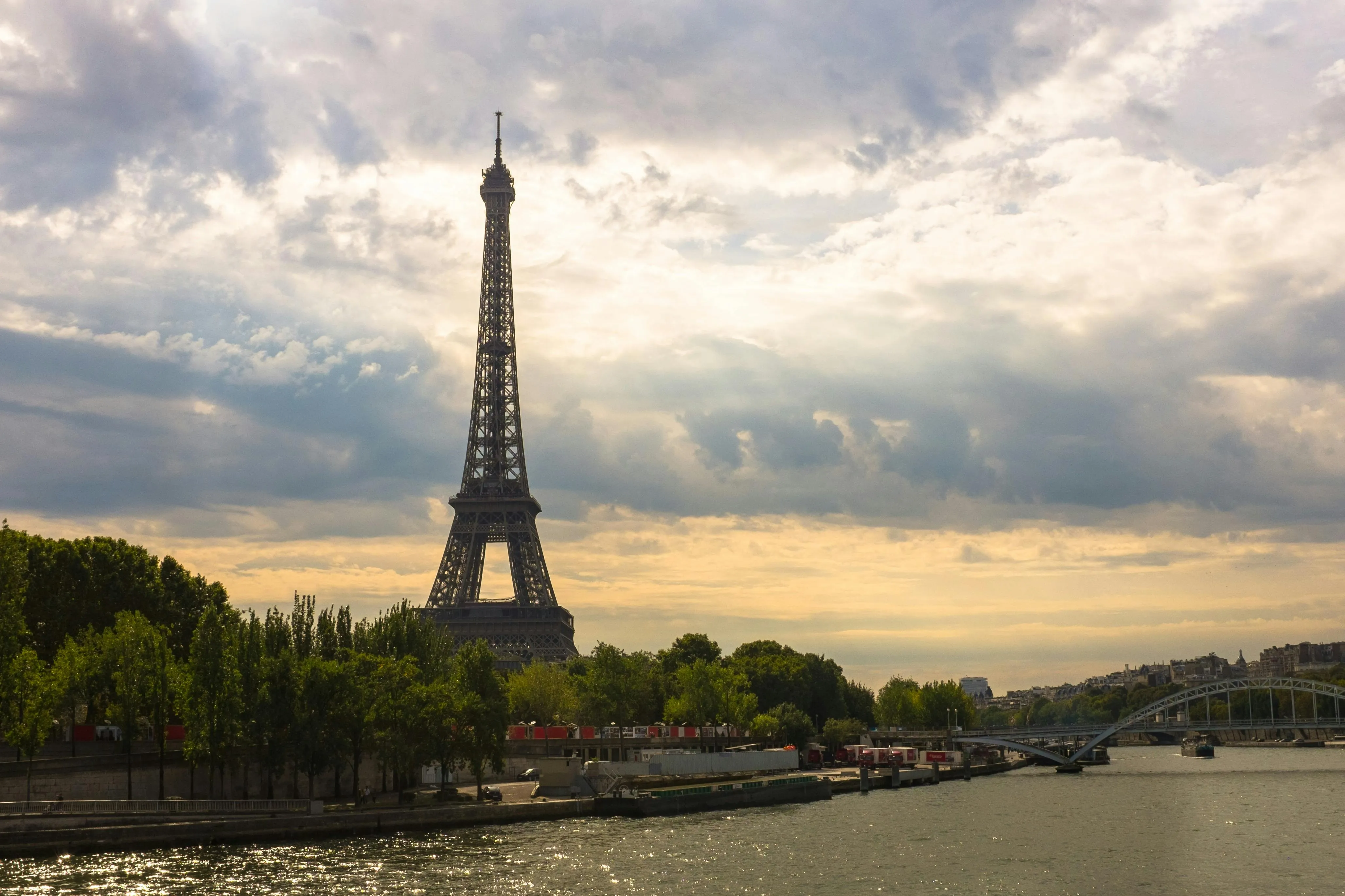 Eiffel Tower overlooking the Seine at sunset