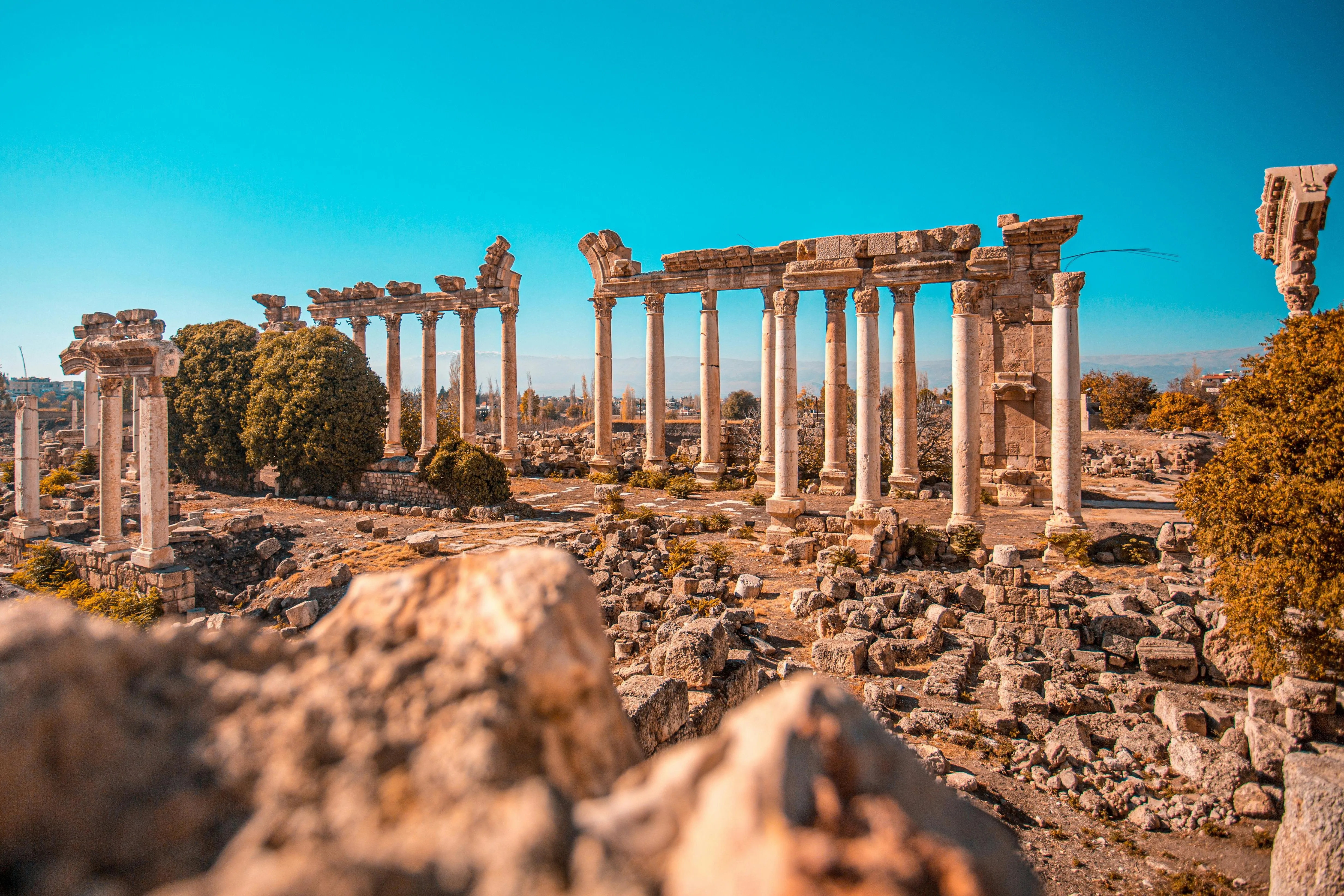Sunny view of the Roman ruins of Baalbek in Lebanon