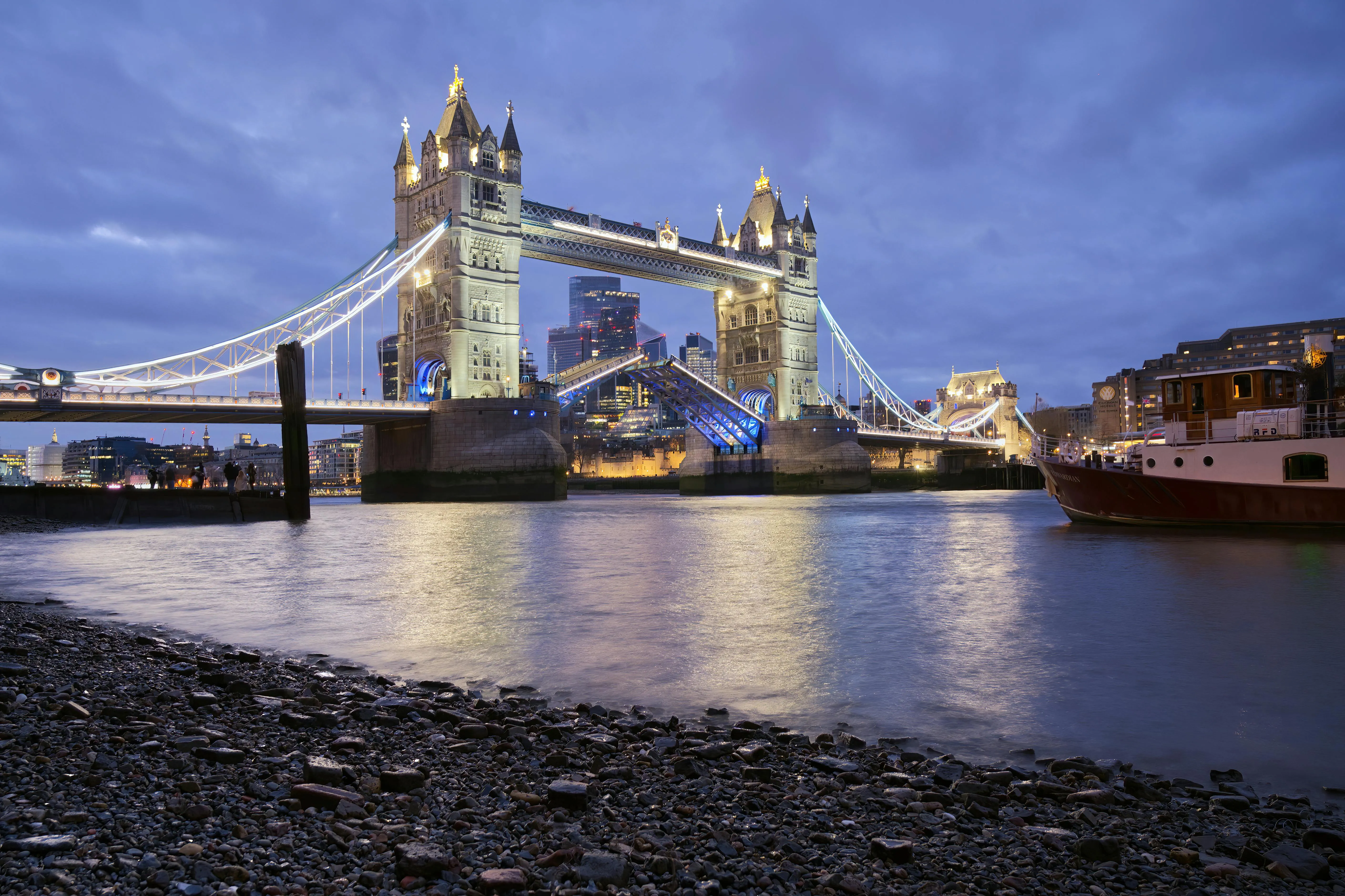 Twilight view of iconic tower bridge in London