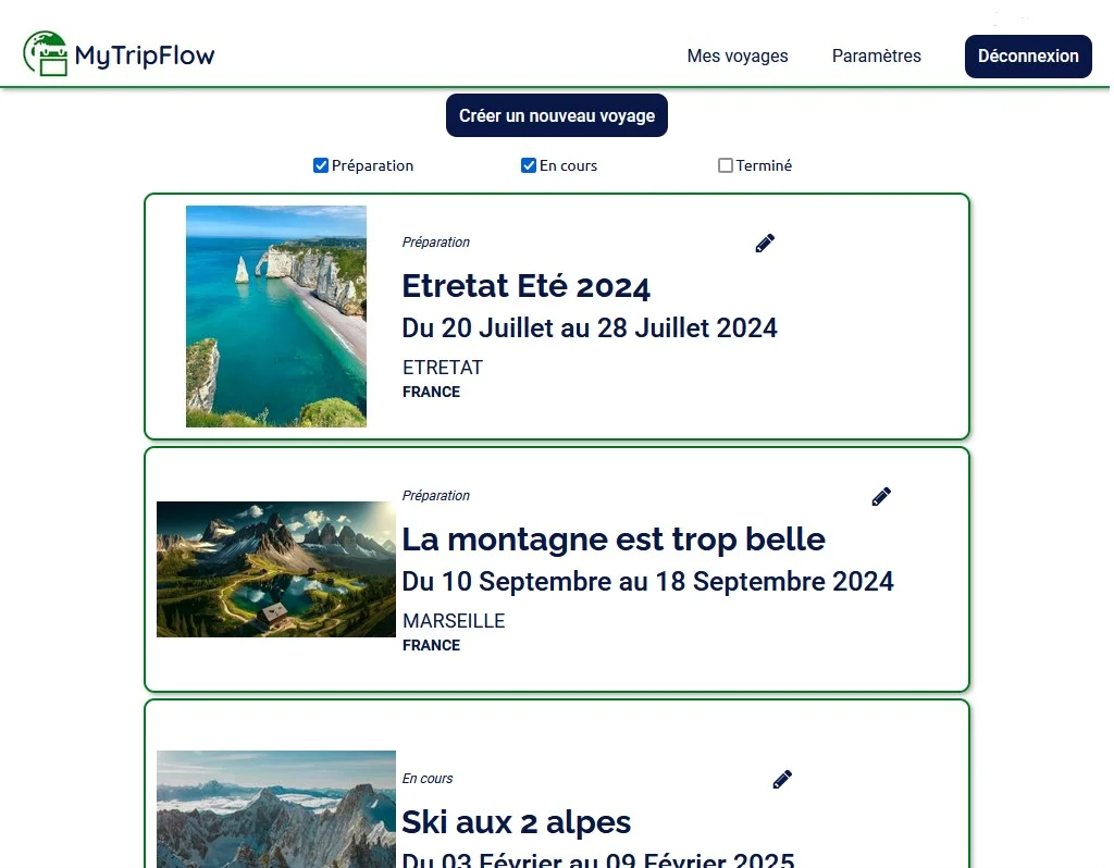 Direct access to trips list
