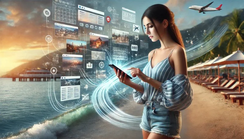 Young woman consulting documents in travel